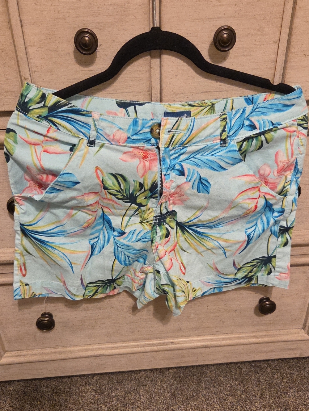 Caribbean Joe Light Aqua Tropical Floral Bermuda Shorts